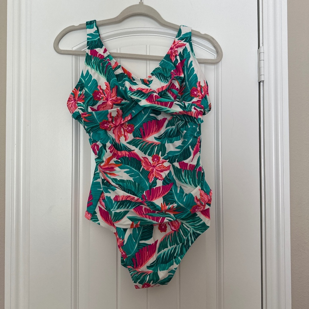 Kona Sol Tropical Ruched One-Piece Swimsuit